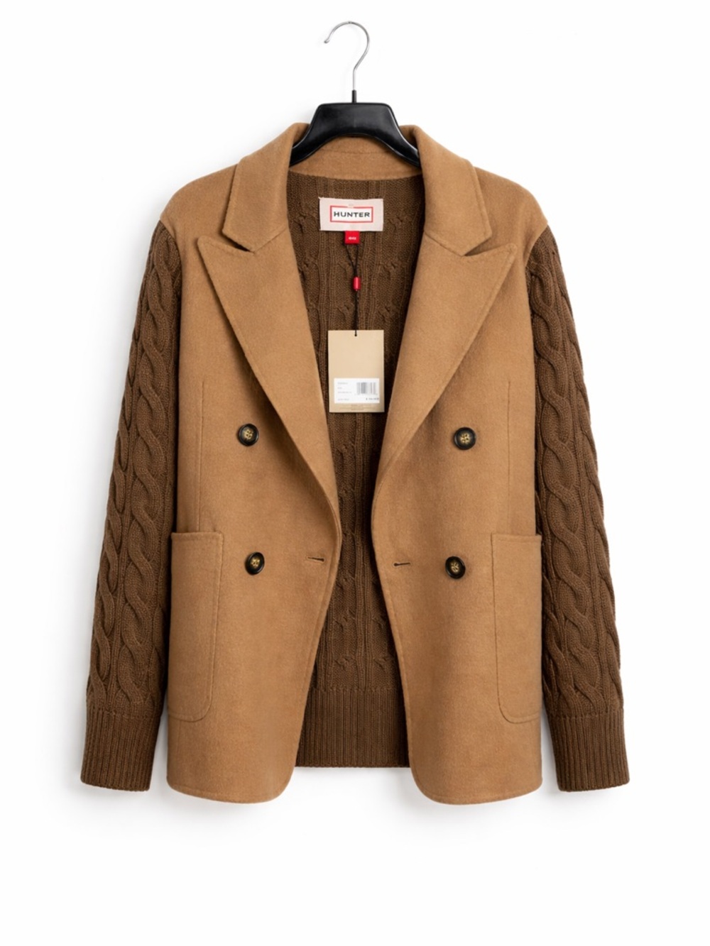 HUNTER Wool Blend Double Breasted Knit Sleeve Jacket NWT Size M - Picture 3 of 10